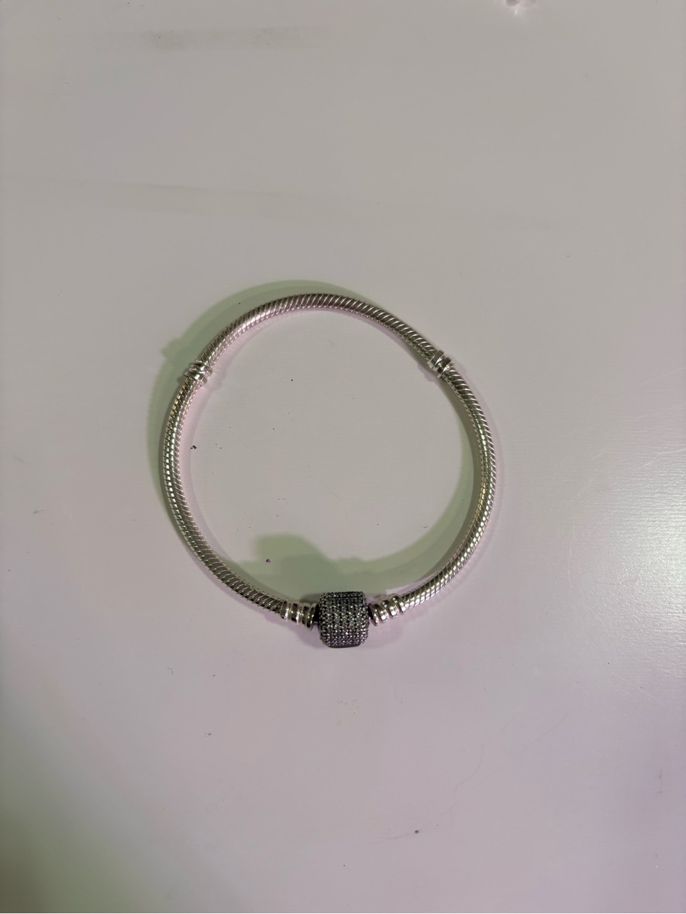 Pandora Silver Snake Chain Bracelet with Pave Bead